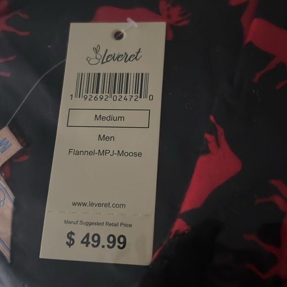 Men’s Leveret flannel pajama set. V-neck shirt and matching pants. Black and red - Picture 2 of 2